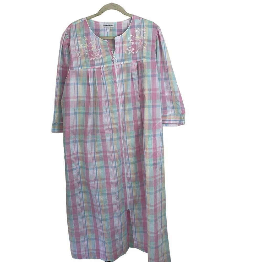 Miss Elaine Vintage Womens Robe Size XL Multicolor Full Zip Plaid Pockets